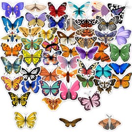 Colorful Butterfly Stickers Pack 50pcs- Vibrant Vinyl Decals for Scrapbooks, Journals, Water Bottles, Notebooks - Waterproof Decorative Stickers for Crafts and Rewards