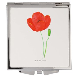 Mr. & Mrs. Panda Handtaschenspiegel quadratisch Blume Mohnblume - Geschenk, Glaube, Sommer Deko, Blumen, Pflanzen, Schminkspiegel, Selbstliebe,