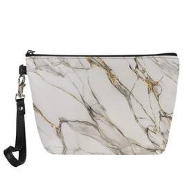Mumeson Travel Handle Toiletry Bag Cute Animal Pet PU Leather Cosmetic Storage Bags, Marble Print, One Size