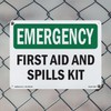 First Aid And Spills Kit OSHA Emergency Aluminum Sign 10