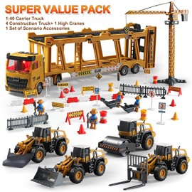 GLW Construction Trucks Toy Set – Alloy Inertia Driving 1:40 & 1:55 Simulation Model Toys, Including Forklifts, Wheel Loader, Road Rollers, Bulldozer, and High Cranes with Scenario Accessories