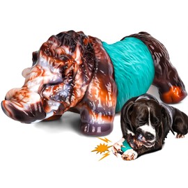 DBF Dog Chew Toys for Aggressive Chewers - Wild Boar Indestructible Dog Squeak Toy with Bacon Flavor, Durable Heavy Duty Dog Toys, Tough Nylon Dog Bones Toys for for Large Medium Breed(Cyan)