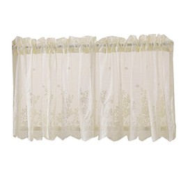 HOMSFOU Lace Curtain Valance Floral Embroidered Half Window Sheer Curtains for Kitchen Cafe Dinning Living Room 130x41cm Beige
