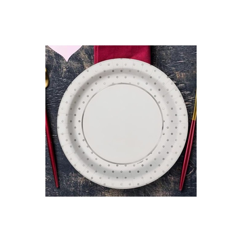 Foil Dots Round Dinner Paper Plates - 9", Silver, 8