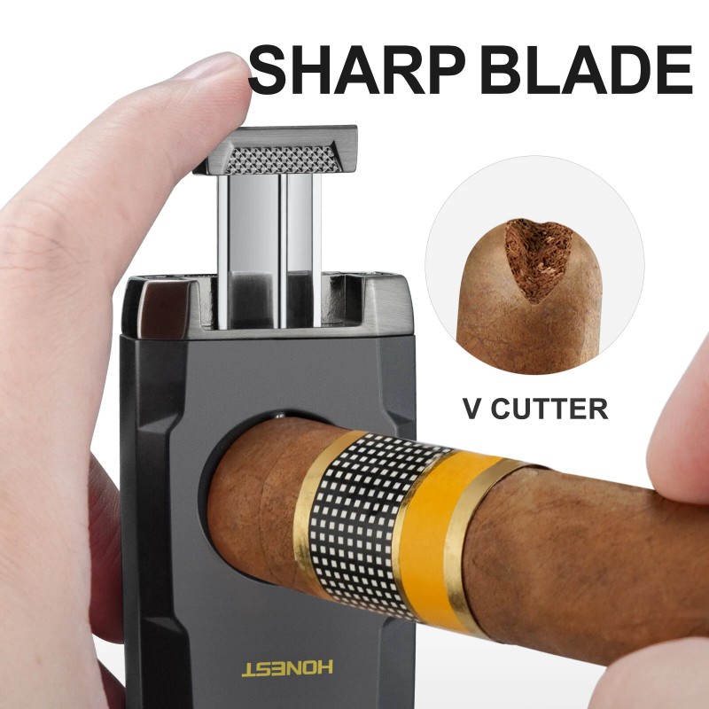 Torch Cigar Lighter Built-in V Cigar Cutter Refillable Butane Torch