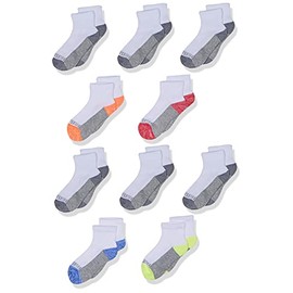 Fruit of the Loom Little Boys' 10 Pack Half Cushion Ankle Socks, White Assort, Shoe Size: 9–2.5 (Medium)