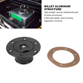 Fuel Fill Filler Neck and, ID 39mm/1.54in Aluminum Alloy Flush Mount Fuel Cell Surge Tank with 6 Bolt Opening, Universal for Car, Black