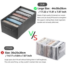 Ohlove 4Pcs Large Wardrobe Clothes Organizer, 6/9 Grids Foldable Jeans Closet Drawer Organizer Storage Box with Handles for Pants, T-shirts, Sweater, Scarves, Bras (17.3"x11.8"x7.9")