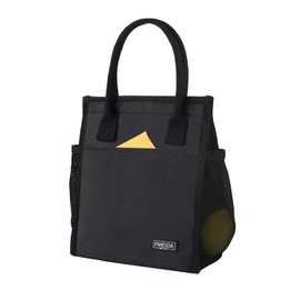 Fmeida Lunch Bag, Insulated Lunch Bag Women, Small Lunch Bag, Thermal Black Lunch Bag with Side&Interior Pockets, Reusable Adult Lunch Tote Bags for Women Men Office Work College Beach Travel