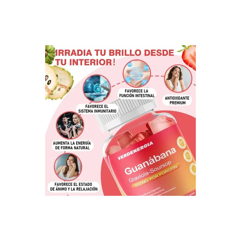Guanabana Extracto Orgánico Con Vitamina C Gomitas Veganas Fresa