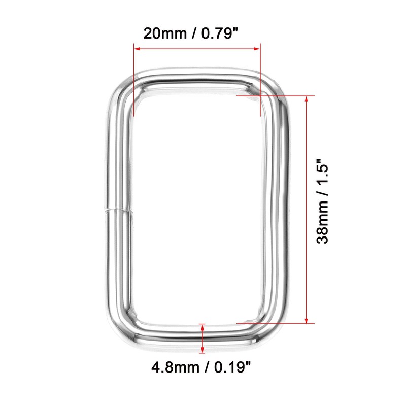 sourcing map Metal Rectangle Ring Buckles 38x20mm for Bags Belts