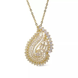 Gold Plated with Cubic Zirconia Pendant Necklace Earrings Jewelry Set.