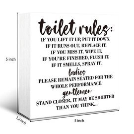 Toilet Sign, Funny Toilet Rules Sign, Rustic Box Sign Decor Tabletop, Neutral Gender Bathroom Decor, Guest Bathroom Decor, Toilet Rules Box Sign, Freestanding Bathroom Desk Sign, Bathroom Decoration
