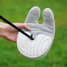 Golf Mid Half Mallet Putter Head Cover Fit for OZ.1/MEZZ.1/MEZZ.1 MAX Centre-shaft Club Protector Magnetic Closure White PU Leather Black PAR Pattern Embroidery