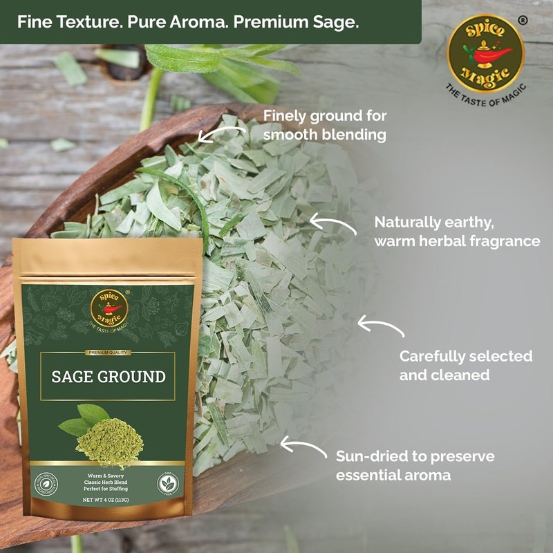 Spice Magic Ground Sage, 4 oz (113g)- Premium Ground Herb