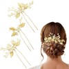 QOOWFEANIG Pearl Wedding Hair Pins, U-Shaped Gold Leaf Bridal Hair