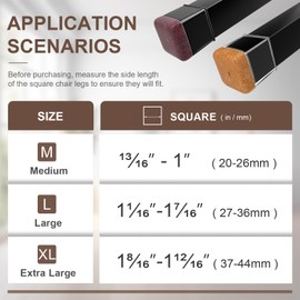 OCONDA 20 Pcs Chair Leg Floor Protectors for Hardwood Floors, Black Rubber Furniture Sliders with Felt, Silicone Furniture Leg Caps Covers (Fit Square Diameter:1-8/16" to 1-12/16")