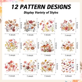 Rngmsi Dtf Transfers Ready to Press - 12 Pcs Flower Iron on Transfers for T-Shirts Boho Floral Iron on Patches Stickers Heat Transfer Vinyl Decals for Clothes Bag Pillow DIY Crafts Fabric Decor