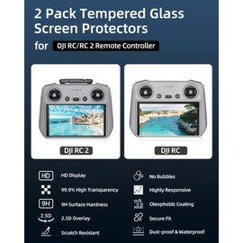 LKTOP 2 Pack RC/RC2 Screen Protector for DJI RC/RC 2 Controller Accessories Mini 4 Pro HD Tempered Glass Mini 3 Pro Anti-Glare Film for DJI Mini 4/3 Series, Mavic 3 Series, Air 3, Air 2S, Flip, Neo