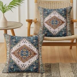 XPHZZL Pack of 2 Soft Decorative Cushion Covers 45cm x 45cm Square Throw Pillow Case Boho Style Pillowcases for Sofa Bedroom Outdoor Patio Garden with Invisible Zipper 18 x 18 Inch-Blue Green