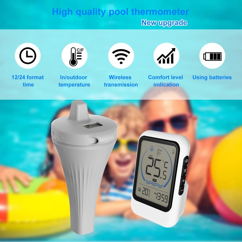 Wireless Pool Thermometer, IP68 Waterproof, 50 m Range (80-120 m