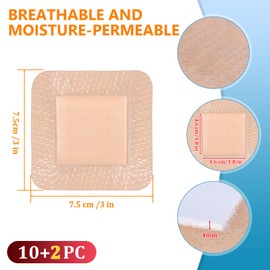 Silicone Gel Adhesive Foam Dressing, 3"x3", 12 Pcs