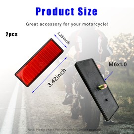 Dickno 2 PCS M6 x 1.0 Motorcycle Reflectors, Plastic Screw Mount Reflective Warning Reflector, Universal Motorbike Rear Safety Reflectors for Motorcycle, Bicycle, Scooter (Rectangular Red 87×32mm)