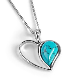 Sterling Silver and Turquoise Heart Necklace, Heart Charm, Turquoise Necklace, Blue Necklace, December birthstone jewelry, Gift for wife