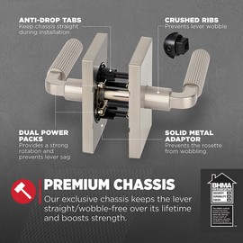 Kwikset Mirada Reeded Interior Passage Door Handle, Lever for Closet and Hallway Doors, Reversible Non-Locking Handle Lever, Satin Brass, with Microban Protection
