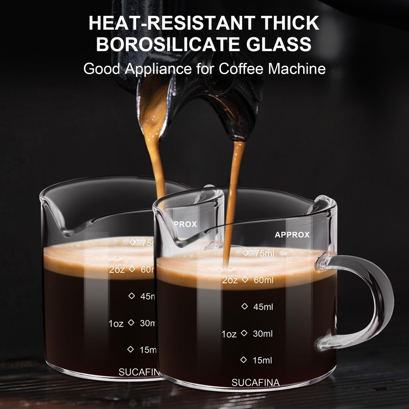 PARACITY Espresso Cup with Handle set of 2, Double Spout