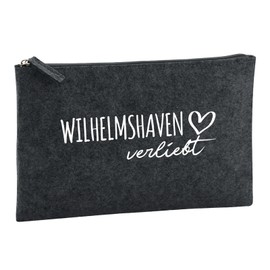 Huuraa Kulturbeutel Wilhelmshaven verliebt Geschenk 1 Liter Charcoal Filz Wilhelmshaven Geschenkidee