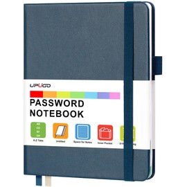 Password Book with Alphabetical Tabs, UpUGo Internet Address and Password Keeper Notebook for Computer & Website Logins, Medium Compact Size, Navy Blue