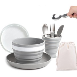 Camping Cutlery Set for 1 with Collapsible Camping Bowl, Plate, Cup & Travel Cutlery – Lightweight Portable Camping Kitchen Kit for Hiking, Backpacking & Outdoor Meals