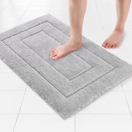 VSUSN Non-Slip Bath Mat, Soft Bath Mat, Absorbent Bathroom Rug, Fluffy, Comfortable Bath Mat, Machine Washable (Grey, 40 x 60 cm)