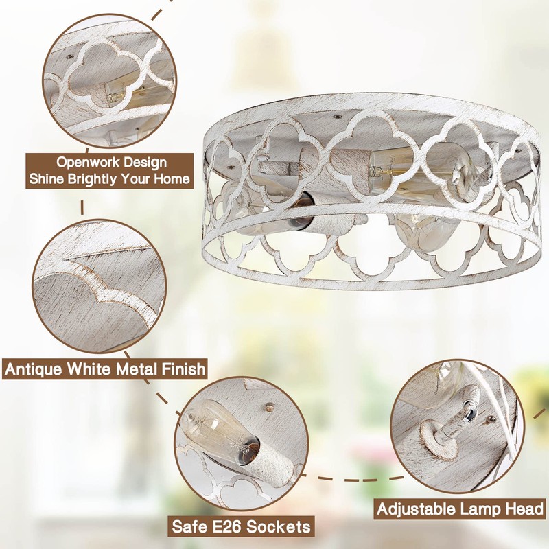 Flush Mount Ceiling Light,13-inch Ceiling Light Fixture,3-Light Kitchen Light Fixtures,Rustic