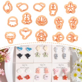 Puocaon Coastal Polymer Clay Cutters - 15 Pcs Small Stud Sea Creature Clay Cutters for Polymer Clay Earrings, Sea Life Ocean Animal Starfish Seahorse Ray Clay Jewelry Cutters