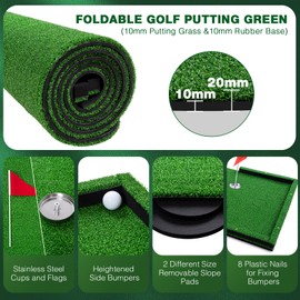 Wekin Golf Putting Green Mat Indoor,3x10ft Thickening Outdoor Portable Golf Game Set Training Turf with Side Border,Movable Cup for Home Backyard Office
