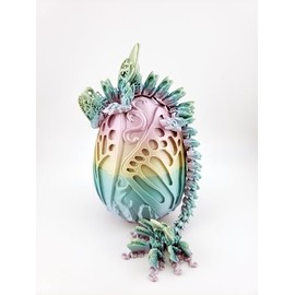 3D Printed Articulated Silk Classic Rainbow Butterfly Dragon, Home/Office/Desktop Decor, Flexible Sensory Toy, Unique Gift, Insect Lover Gift. (9.5 Inch Dragon with Butterfly Egg)
