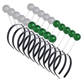 jiebor 10Pcs Alien Headband Martian Antennas Headband Space Accessories Glitter Ball Head Boppers for Party Women (Silver, Green)