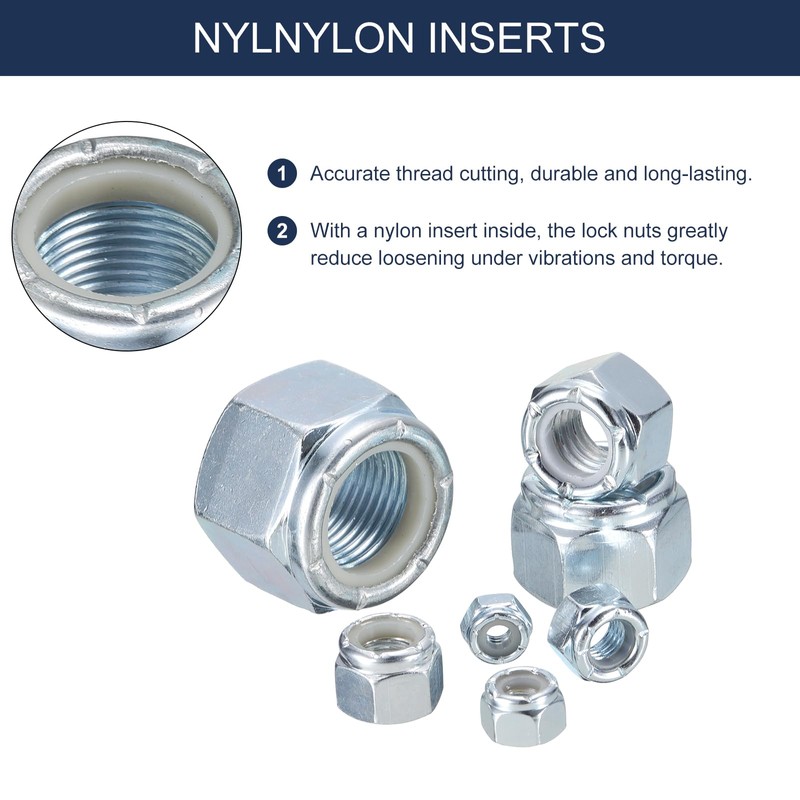 sourcing map 15Pcs 3/4"-16 Nylon Insert Hex Lock Nuts, Carbon
