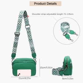 ZOUIQSS Umhängetaschen für Damen,Umhängetaschen mit verstellbarem breiten Riemen mehreren Taschen Cross Body Bag für Frauen(grün)