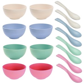 Flewdart 8pcs unzerbrechliche müslischalen plastik unzerbrechliche 700ml eindicken mit 8 Löffeln, plastikschüssel groB plastikschalen schussel bowl für Snack Frühstück Salat Camping (Vier Farben)