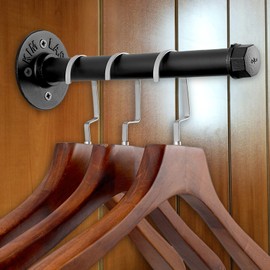 Sumnacon 2Pcs 10 Inch Industrial Pipe Clothing Rack Bars - Heavy Duty Rustic Coat Hangers with Screws, Wall Mounted Metal Garment Rack Holders for Closet Wardrobe Laundry Room Boutique Store, Black