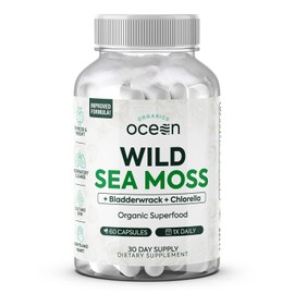 Organics Ocean Wild Sea Moss Capsules - 100% Organic Irish Sea Moss with Organic Chlorella, Bladderwrack and Vitamin D for Energy, Lung Health and Thyroid Support for Women and Men - 60 Capsules