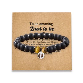 New Dad Gift First Time Father Day Gifts for Husband Son Gifts for Expectant Dad To Be Birthday Gift Daddy Father Natural Stone Bracelet with Feet Print Charm