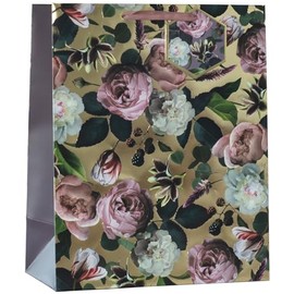Design By Violet Bramble Rose Beautiful Floral Paper Gift Bag With Flower Gift Tag Spring Birthday Mother's Day Easter Valentines Large