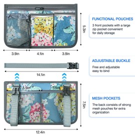 SHIFANQI Wheelchair Bag, Walker Bag, Wheelchair Side Bag, Armrest Organizer Pouch with Cup Holder Attachment and Reflective Strip, Accessories for Most Wheelchairs, Walkers, Rollators, Blue Flowers