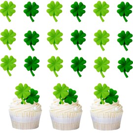 Paquete de 20 adornos para magdalenas, de resina verde, para tartas, cuatro hojas, para el día de San Patricio, fiesta, cumpleaños, decoración de pasteles