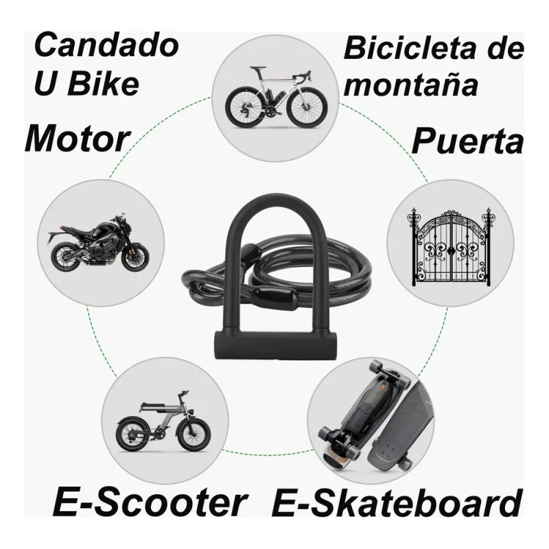 Candado Para Bicicleta Y Moto Con Contra Agua Acero Cadena