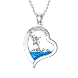 LWXIE Diamond Beach Necklace 925 Sterling Silver Ocean Wave Heart Pendant Necklaces Gift for Women Mom Wife (d)